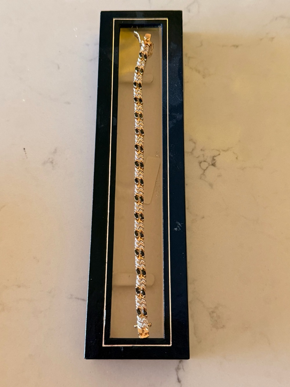 Vintage 14K Gold Over Sterling Sapphire & Diamond S-Link Tennis Bracelet – 7.25"